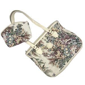 Mitzi Handbags Vintage 80s Cream Floral Tapestry Shoulder Bag w/ coin purse